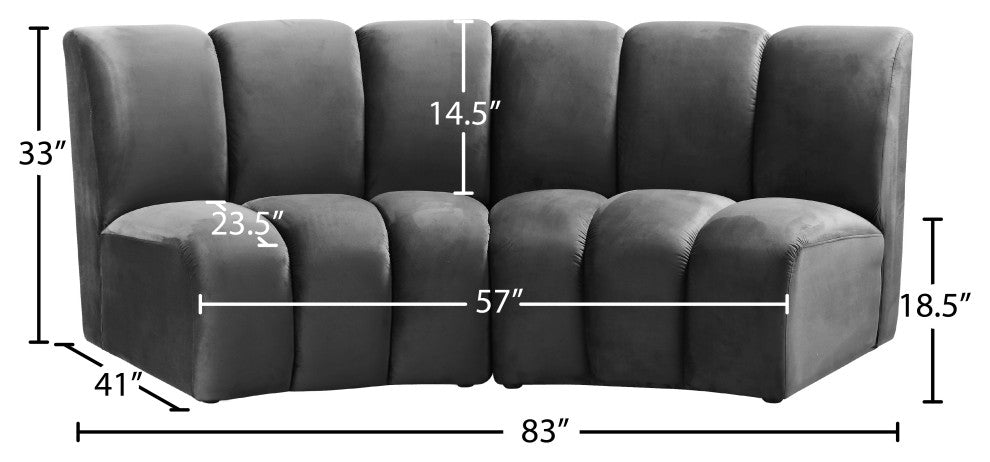 Infinity Channel Tufted Velvet Modular Chair, Gray, 2 Piece
