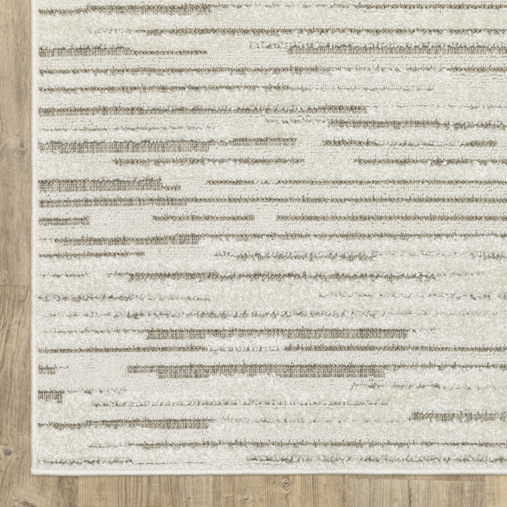 Temara Distressed Lines Ivory/ Brown Mixed Pile Area Rug 7'10" x 10'10"