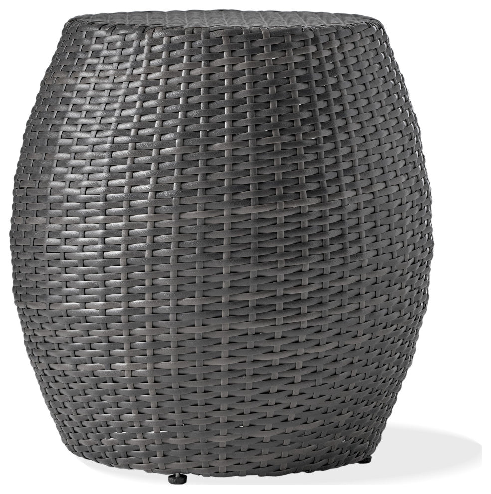 GDF Studio Channing Outdoor Wicker 14.00" Barrel Side Table, Gray