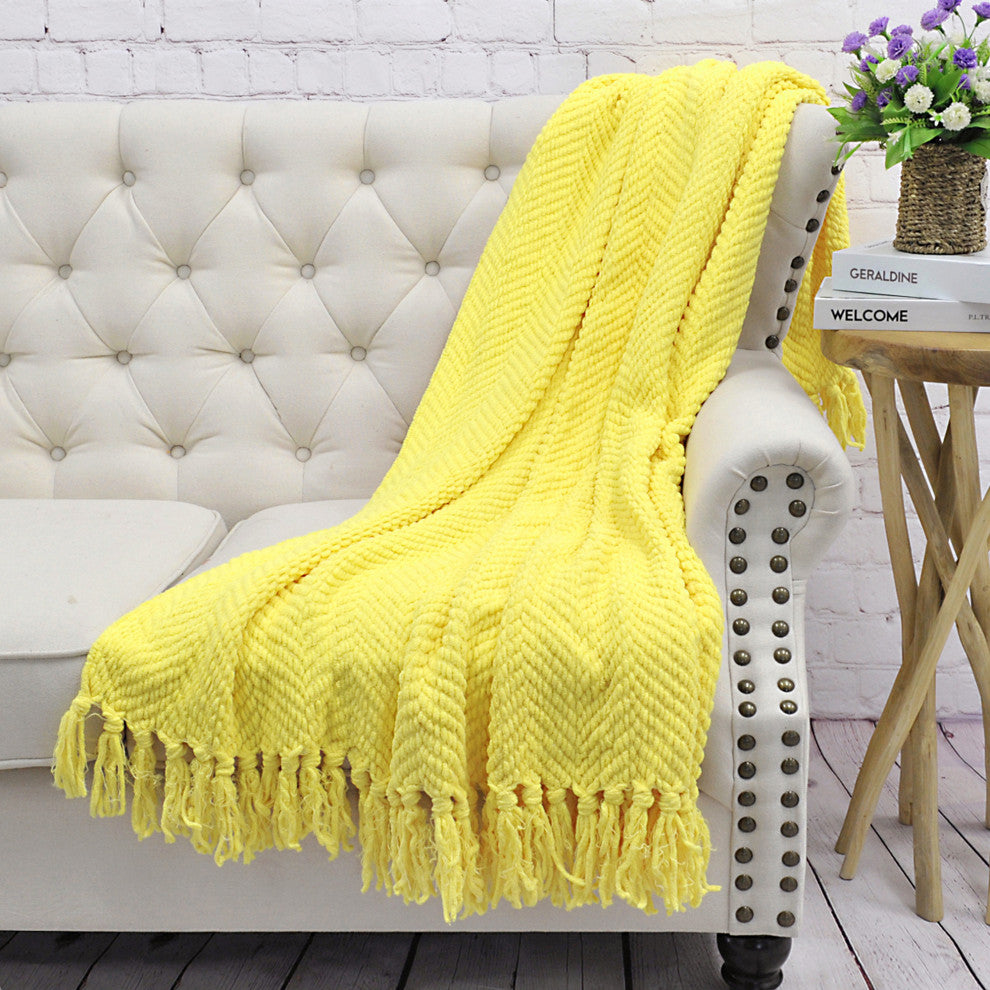 Tweed Knitted Throw Blanket, Sunshine Yellow, 60"x80"