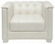 Leatherette Upholstered Chair With Chrome Legs and Button Tufting, Pearl