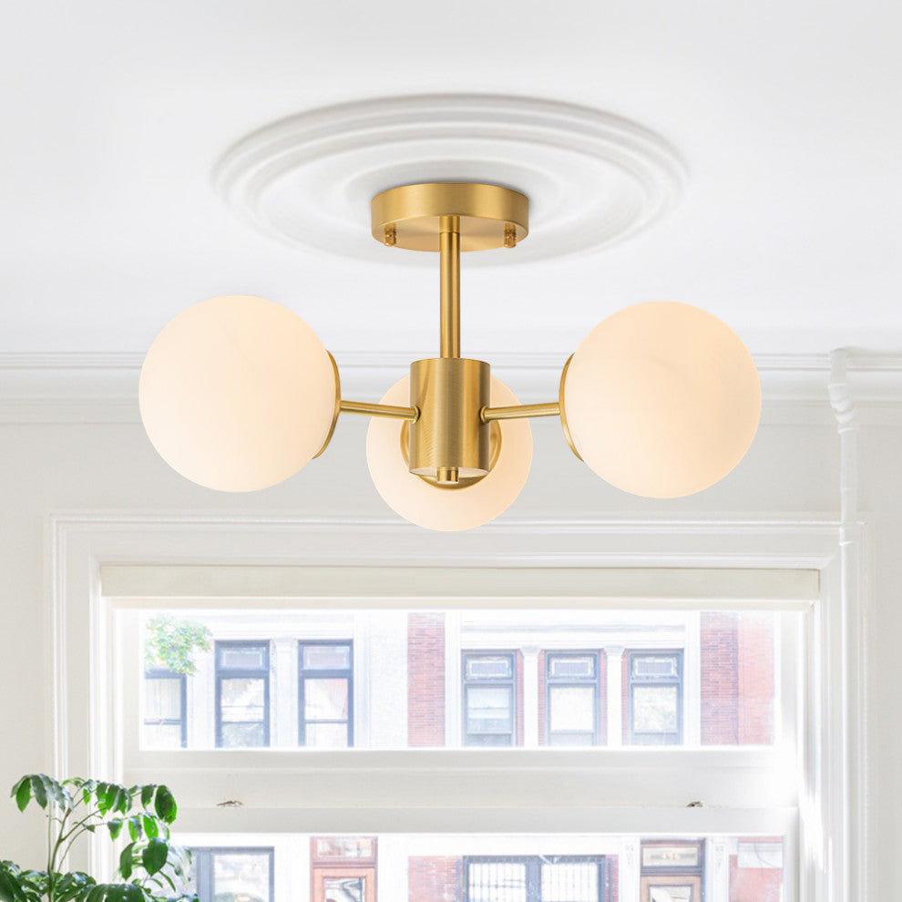 Mid-Century Modern 3-Light Sputnik Glass Globe Semi Flush Mount