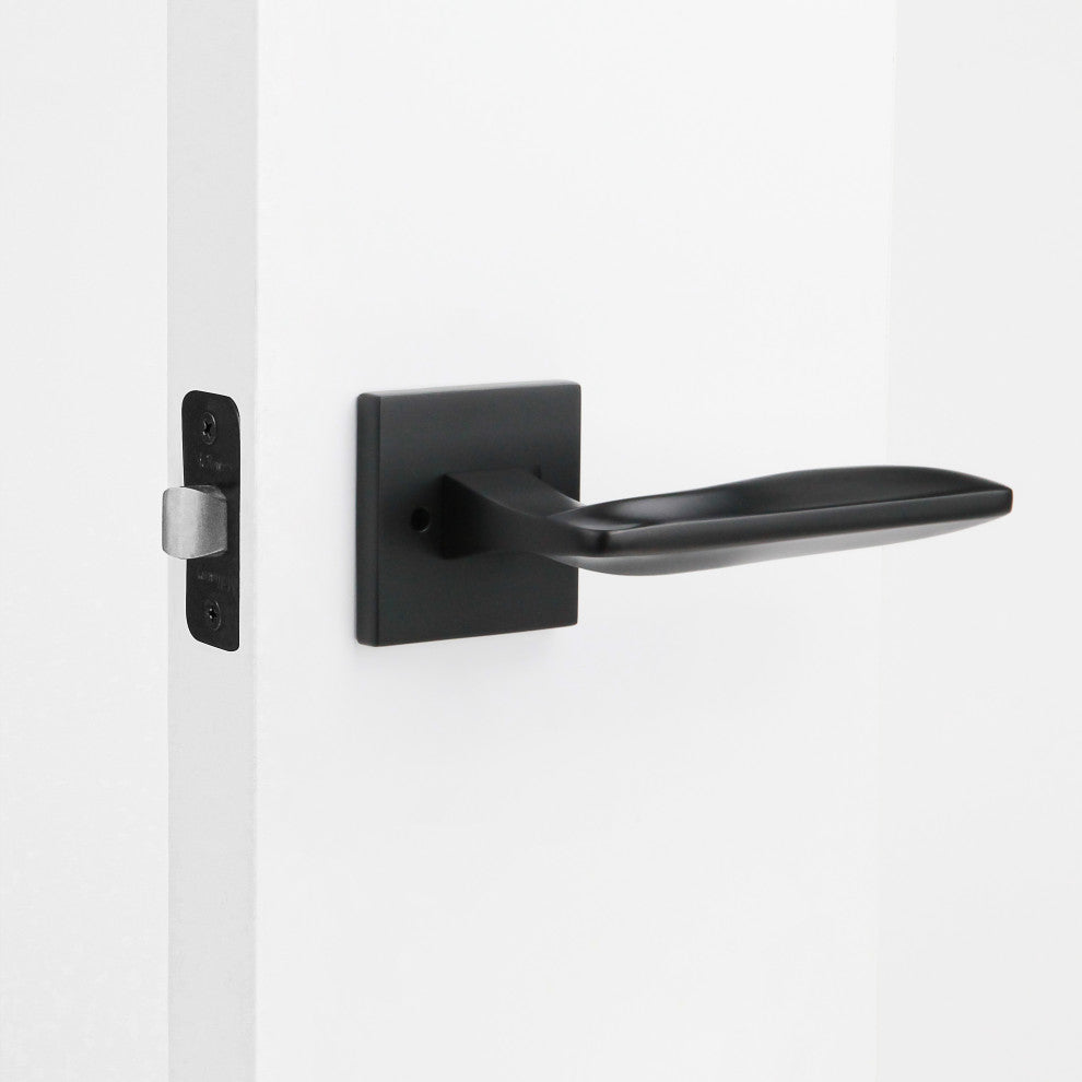 Modern Heavy Duty Designer Interior Door Lever - Canal Collection, Matte Black, Passage Right Hand