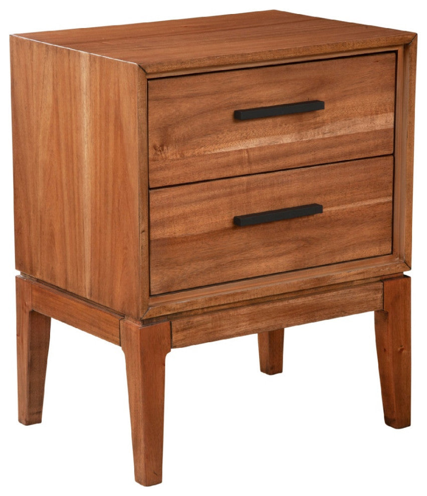 Nightstand with 2 Drawers and Wooden Frame, Brown