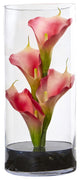14" Calla Lily Artificial Arrangement, Cylinder Glass, Pink