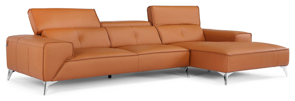 Raj Orange Reclining Leather Sectional, Left Chaise