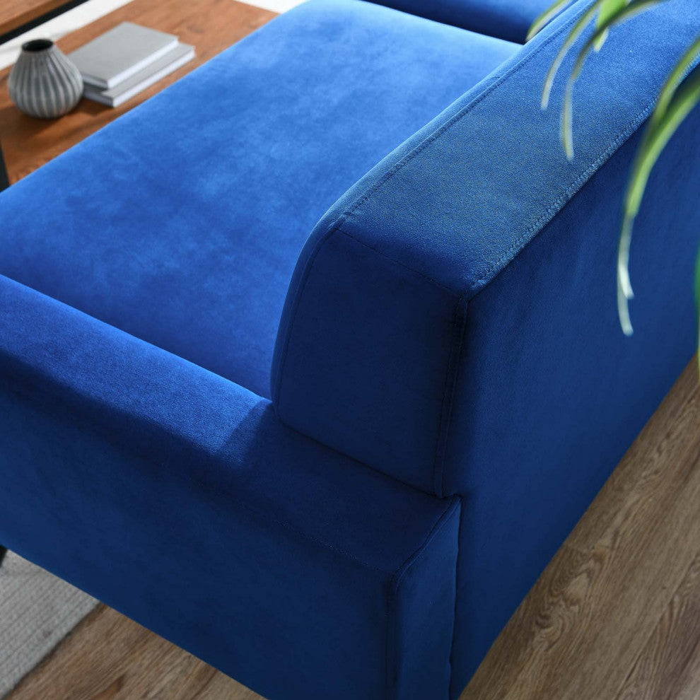 Sofa, Blue Navy, Velvet, Modern, Mid Century Living Hotel Lounge Cafe Lobby