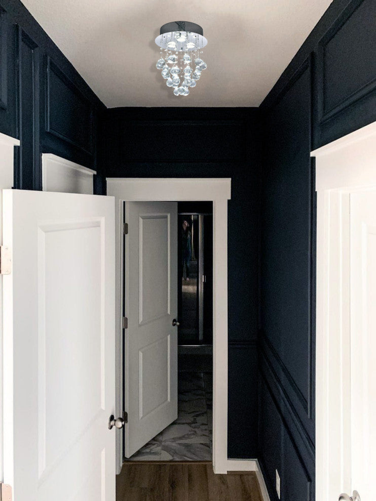 Clear Crystal Ball Drop Flushmount With Chrome Frame