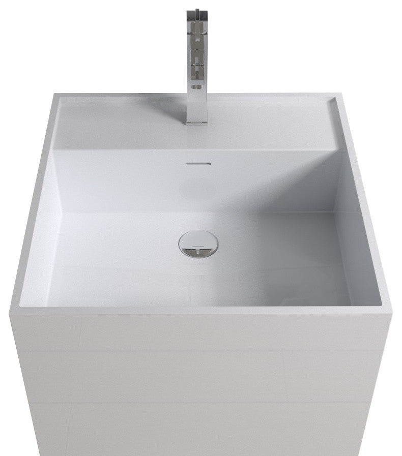ADM Cubed Freestanding Pedestal Sink, White, 19", Glossy White
