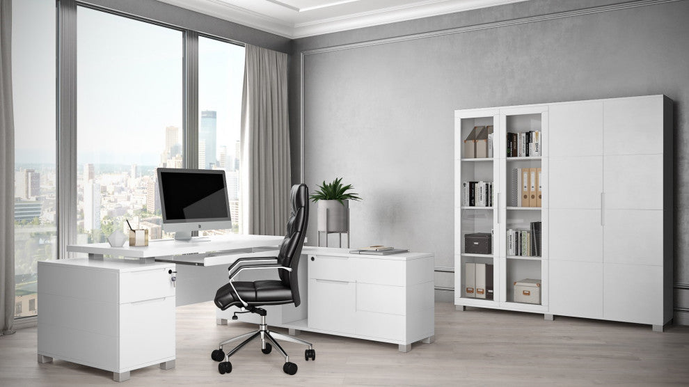 Ford Executive Modern Desk With Filing Cabinets and Return, Right Return