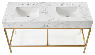 Marmo Bathroom Vanity, White, 60" Wide, Brushed Brass Finish