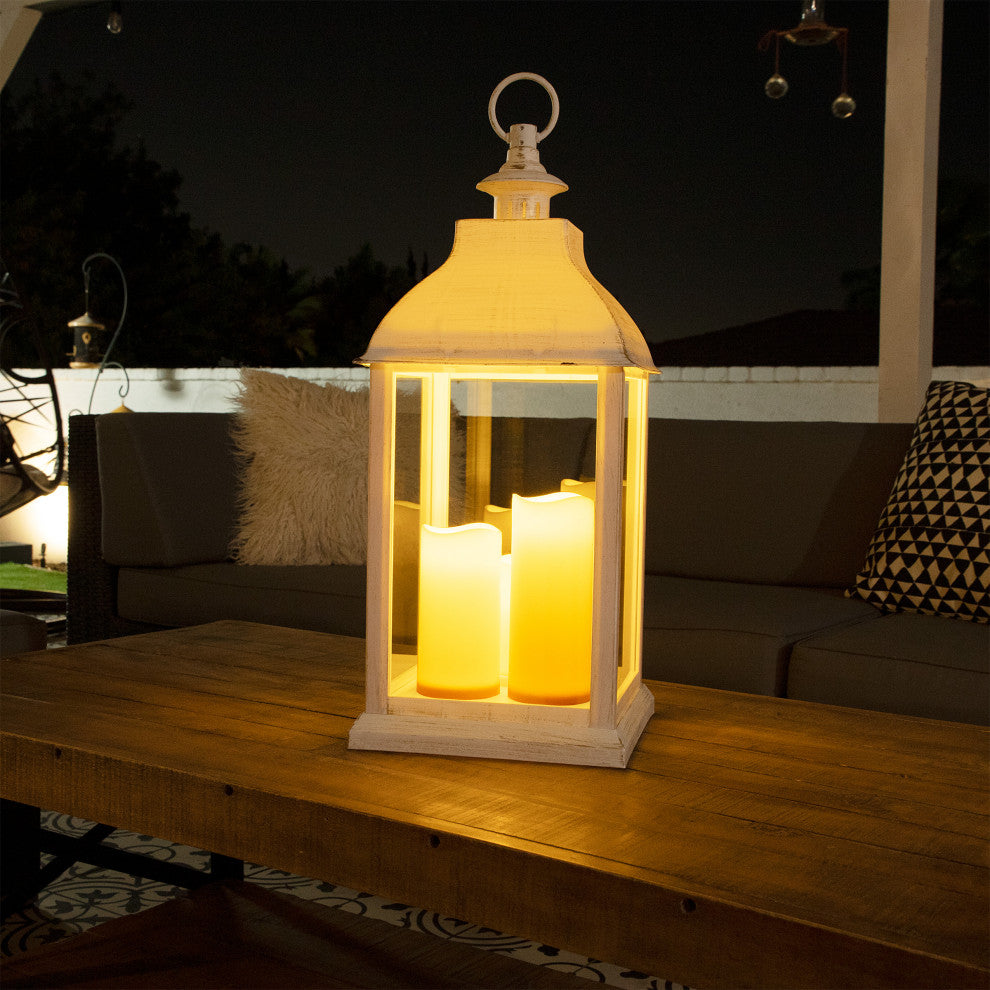 White Candlelit Lantern with Warm White LED Lights