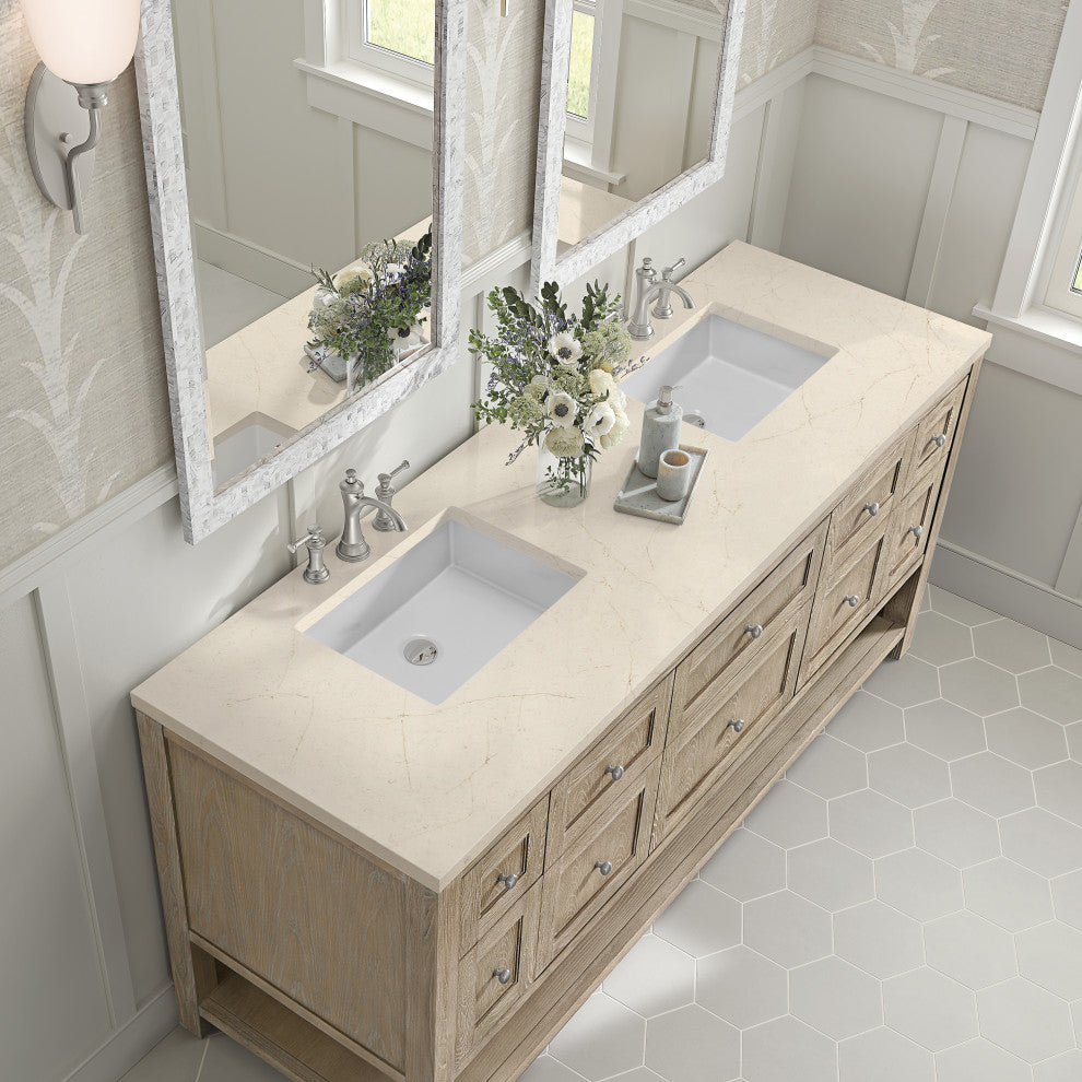 Breckenridge 72" Double Vanity, Oak, 3 CM Eternal Marfil Top
