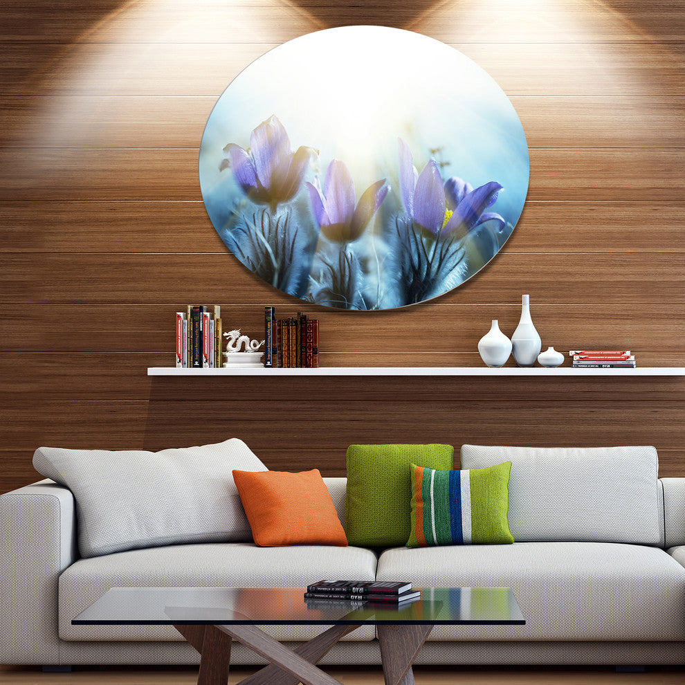 Blooming Blue Spring Flowers, Flower Disc Metal Artwork, 11"