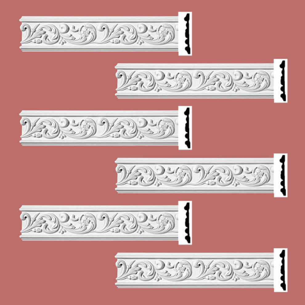 Ornate Crown Molding White Urethane 6 Pieces Totaling 576" Long