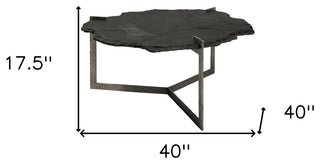 40" Black and Gold Stone and Iron Free Form Distressed Coffee Table