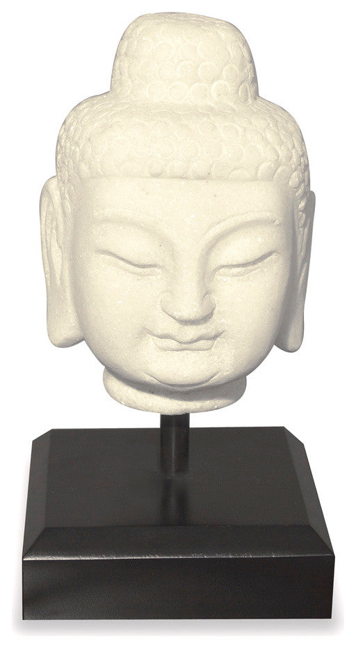 Small White Marble Enlightened Buddha Head Asian Sculpture