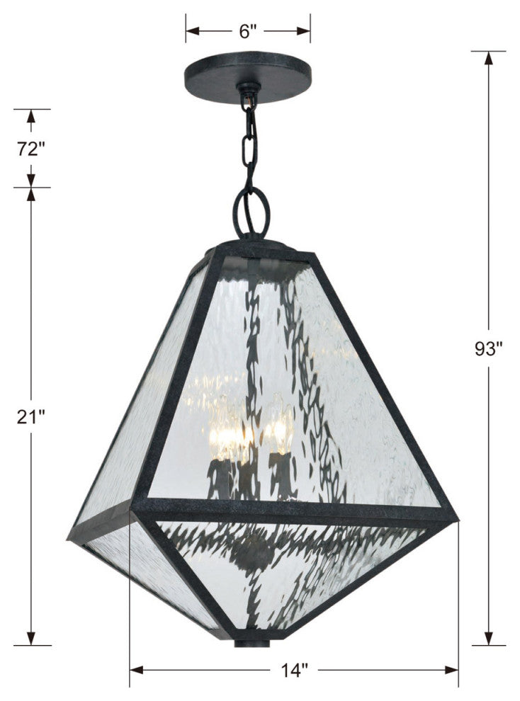 Crystorama Brian Patrick Flynn Glacier 3-Light Chandelier, Black, Water Glass