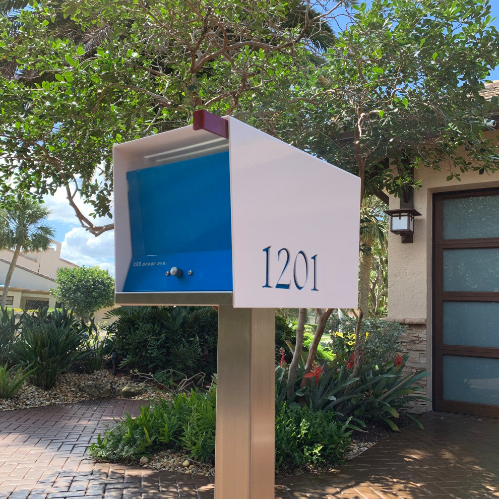 UpTown Box with Locking doors. Modern Pole Mounted Mailbox, Pole not included.,