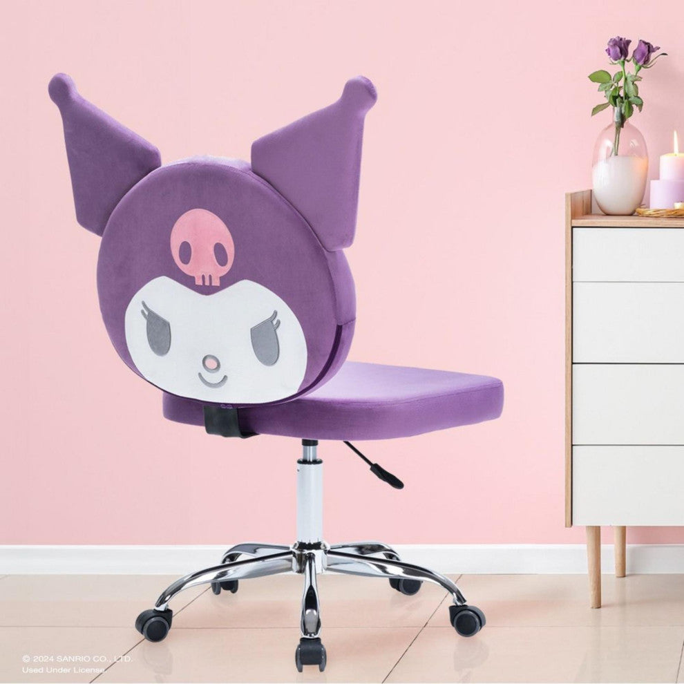 Kuromi Armless Swivel Cute Makeup Vanity Chair with Adjustable Height, Lilac