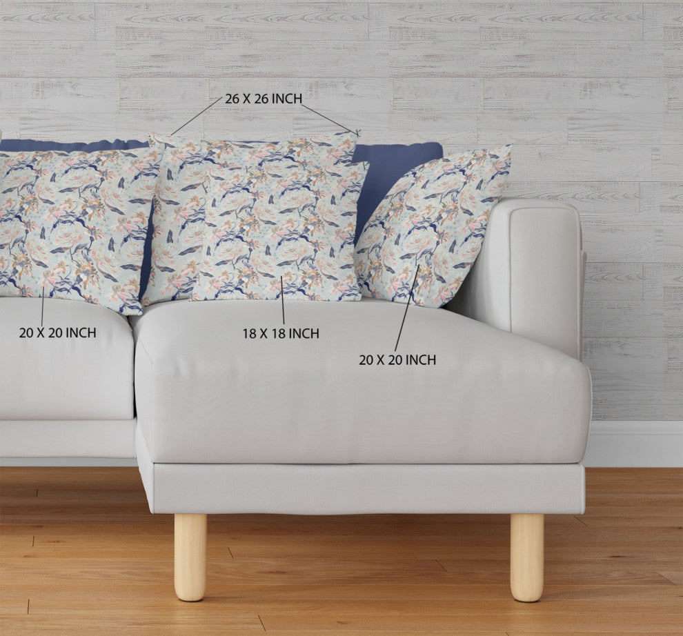 18" Light Blue Indigo Roses Indoor Outdoor Throw Pillow