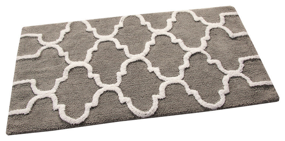 Cotton Dual Color Geometric Pattern Bath Rug, Gray, 50"x30"