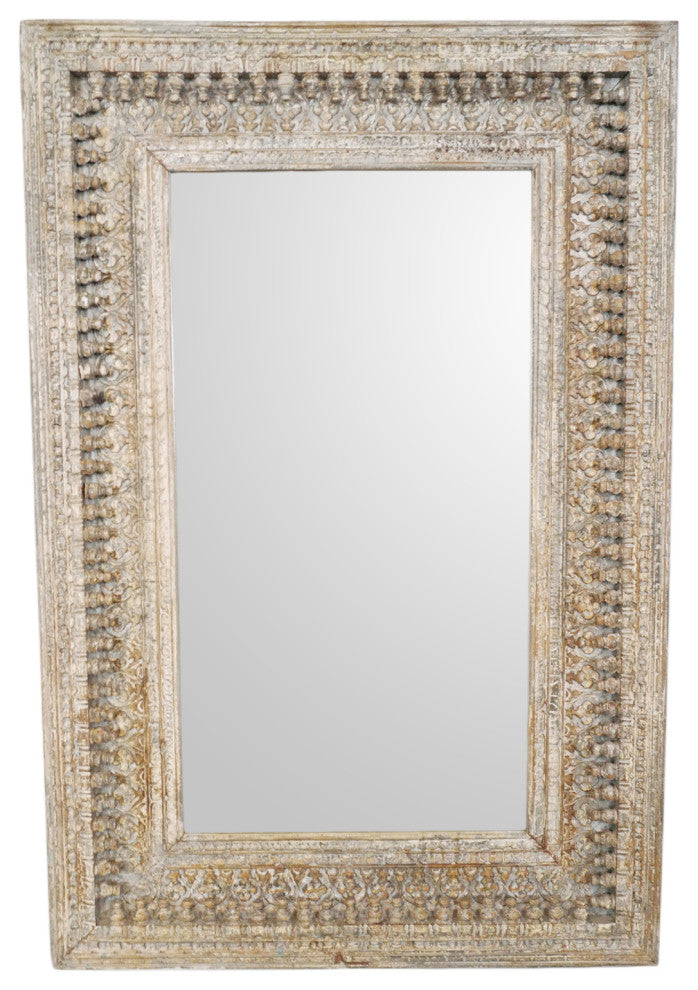 Grey Wash Carved Architectural Mirror