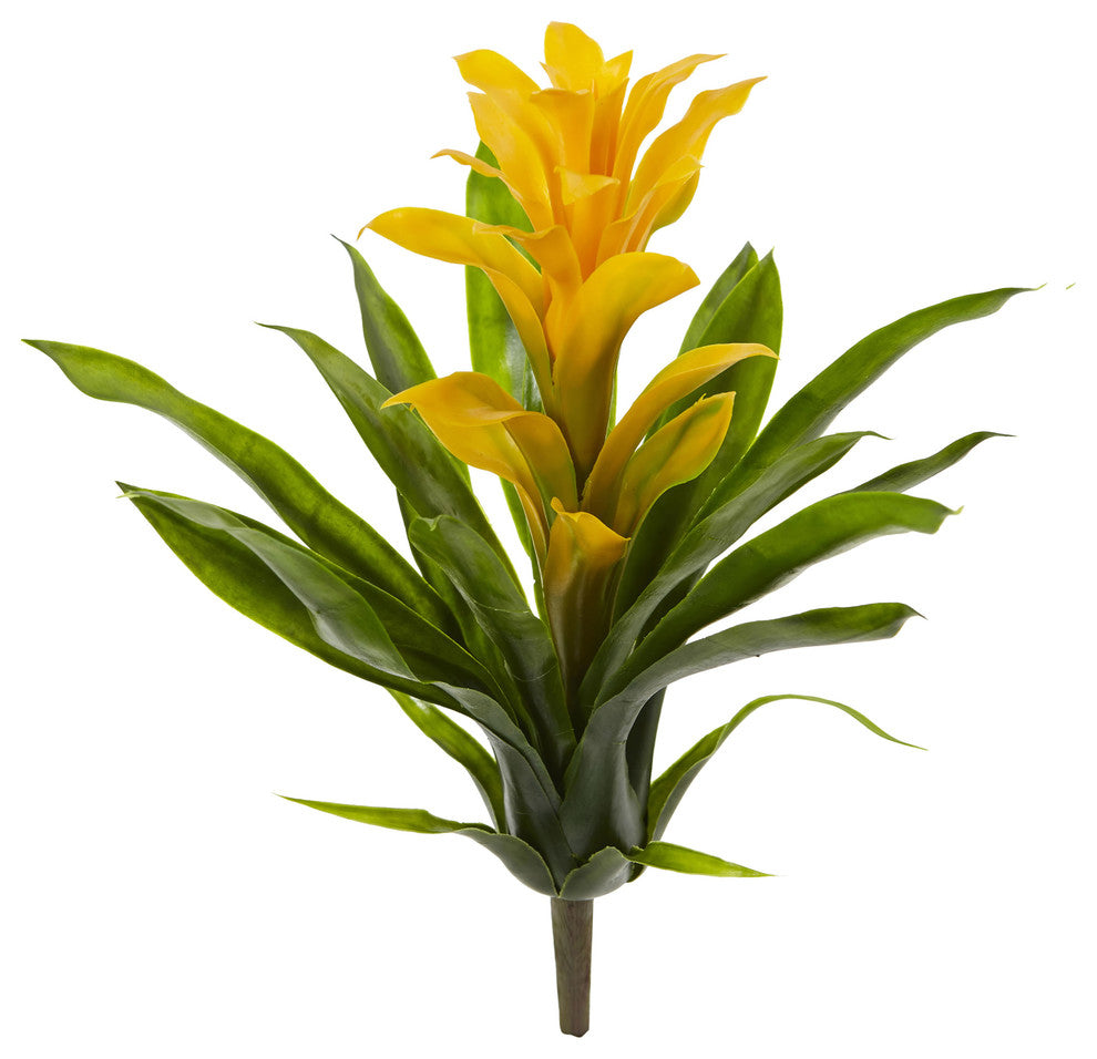 15" Bromeliad Artificial Flower, Set of 4, Yellow