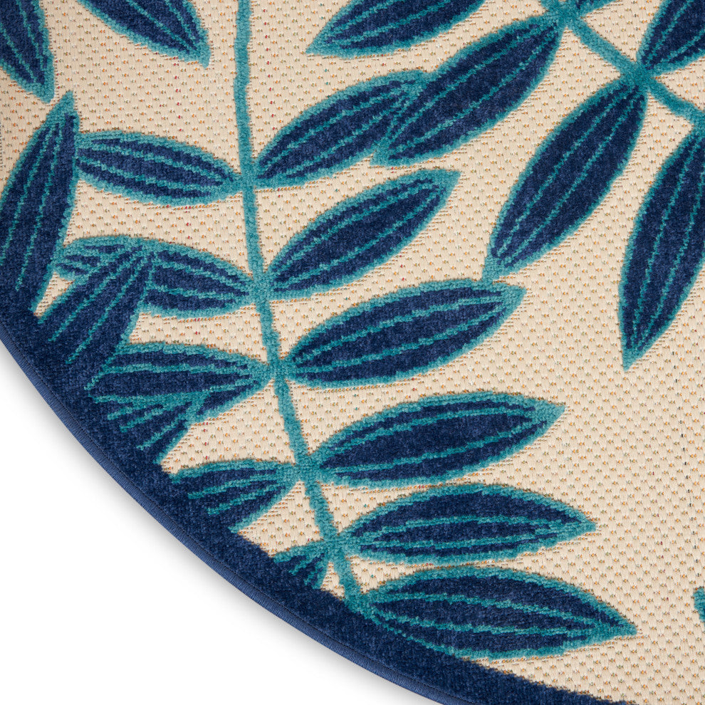 Nourison Aloha 4' x Round Navy Tropical Area Rug