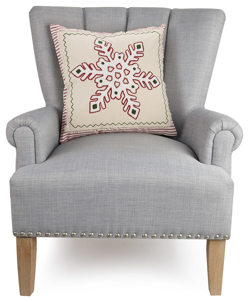 Festive Snowflake Embroidered Pillow