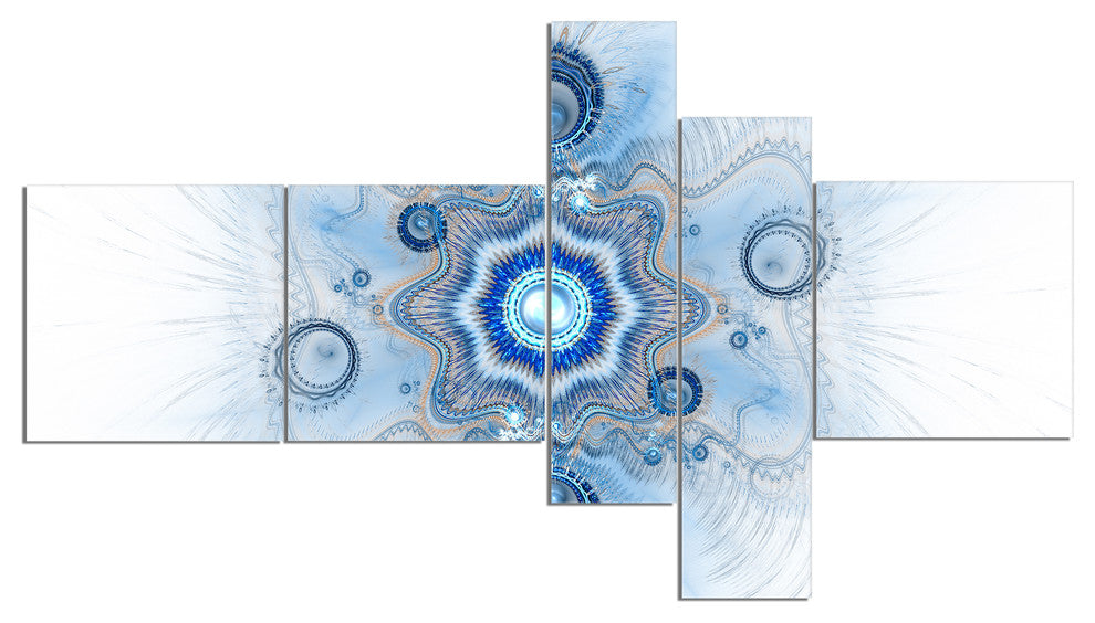 Cabalistic Blue Star Flower, Abstract Canvas Art Print, 60"x32", 5 panels