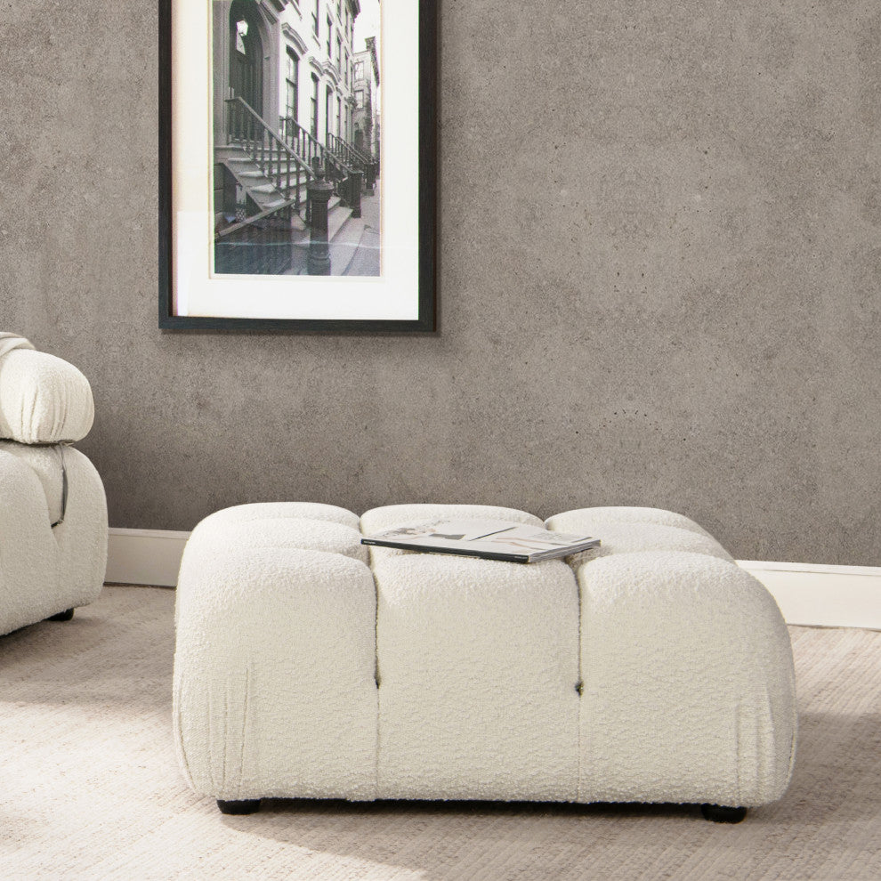 Marcel 36" Modular Tufted Square Cocktail Ottoman, Ivory White Boucle