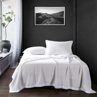 Waffle Weave Cotton Coverlet Set, 3 Piece, White, Queen
