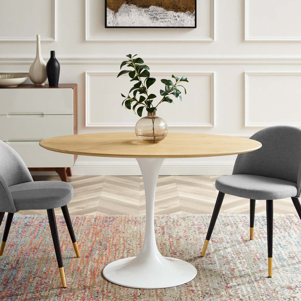 48" Dining Table, Oval, Natural Brown White, Metal, Modern, Hospitality