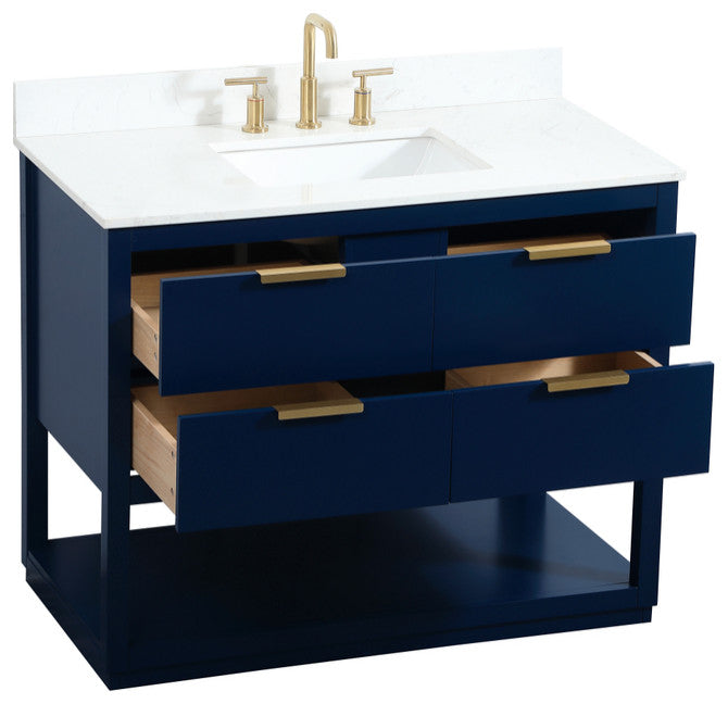 42" Single Bathroom Vanity, Blue, With Backsplash