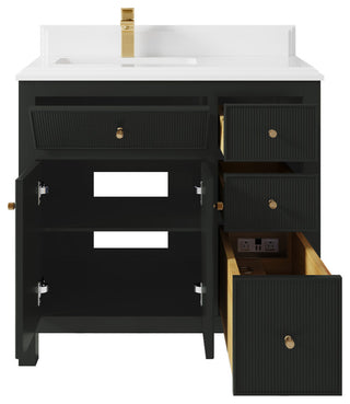 Sonoma 36" Left Offset Reeded Bath Vanity, Black Top 1.5" White Quartz