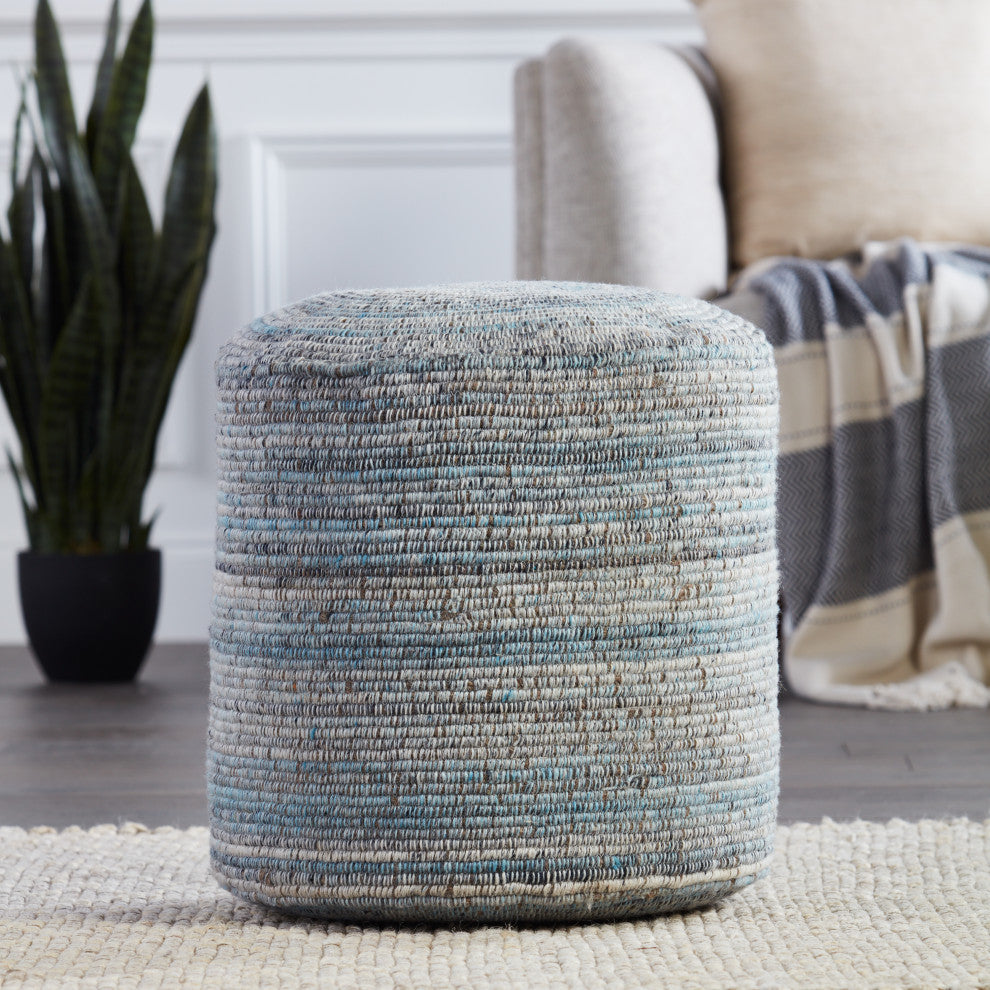 Jaipur Living Duro Stripes Cylinder Pouf, Blue