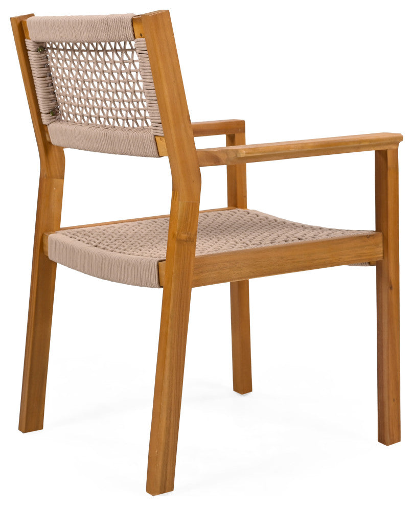 GDF Studio Outdoor Dining Chair With Ropes, Set of 2, Teak Finish/Brown Rope