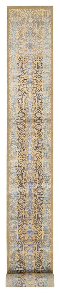 Tan/Brown, Sarouk, Silk With Wool Hand Knotted XL Runner Rug, 2'6"x24'1"