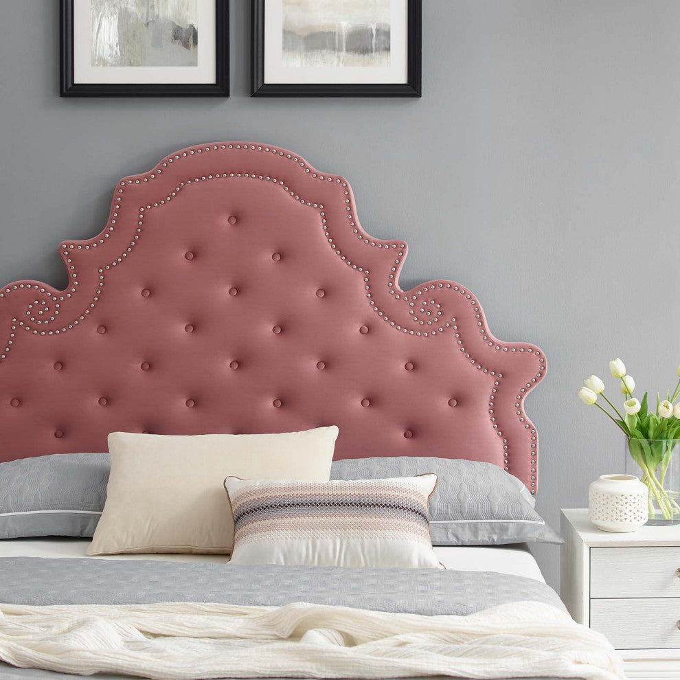 Tufted Platform Bed Frame, Queen Size, Velvet, Pink, Modern Contemporary