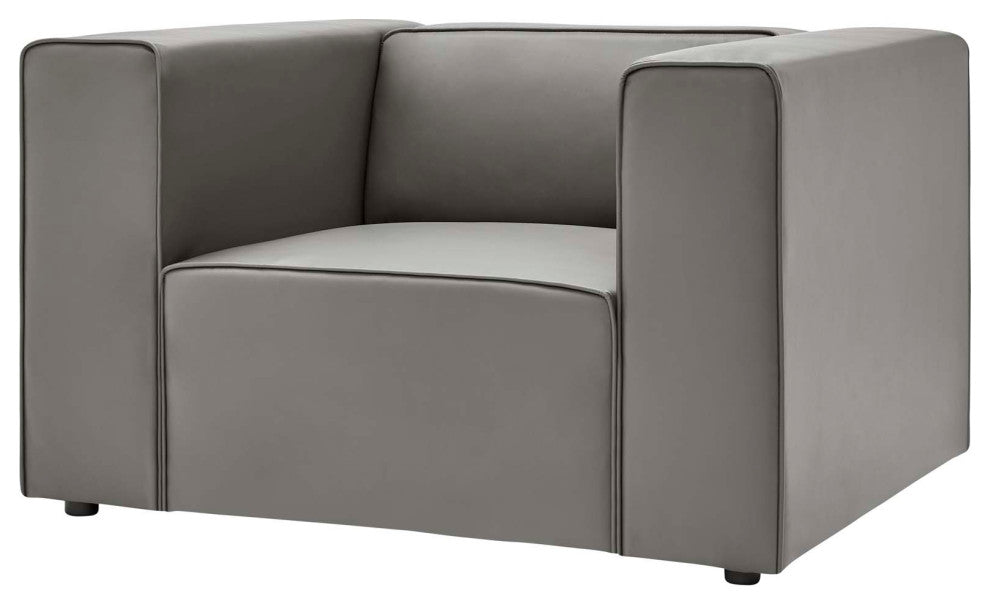 Armchair and Sofa Set, Faux Vegan Leather, Gray, Modern, Lounge Hospitality