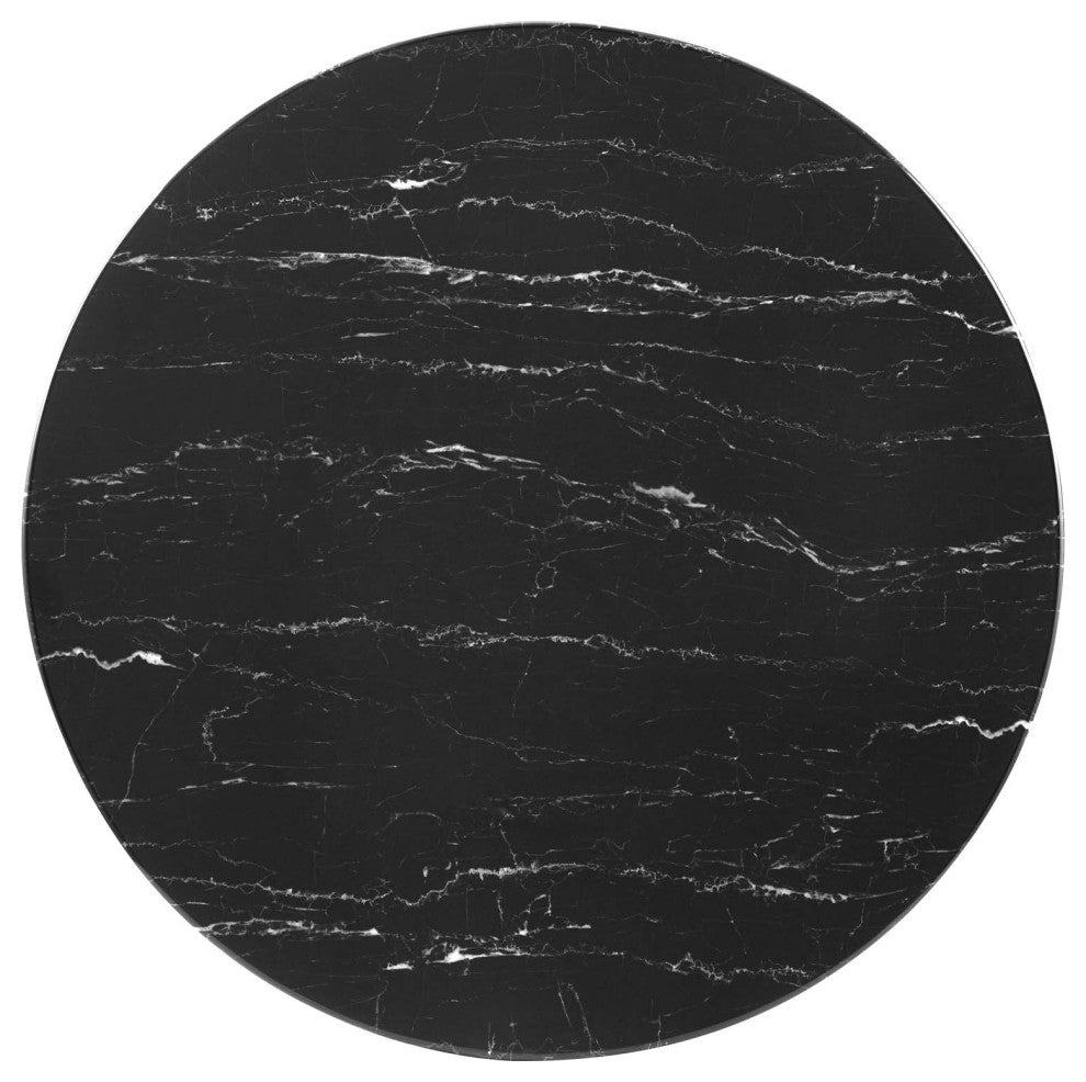 Coffee Table, Round, Artificial Marble, Metal, Black, Modern, Lounge Hospitality