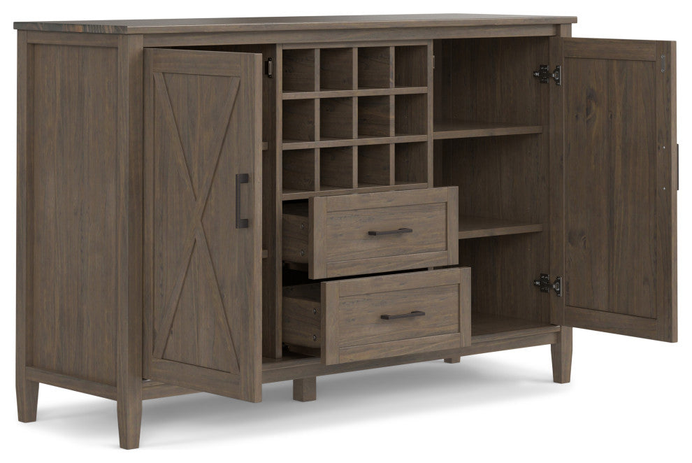 Ela Solid Wood Sideboard With Wine Storage, Smoky Brown