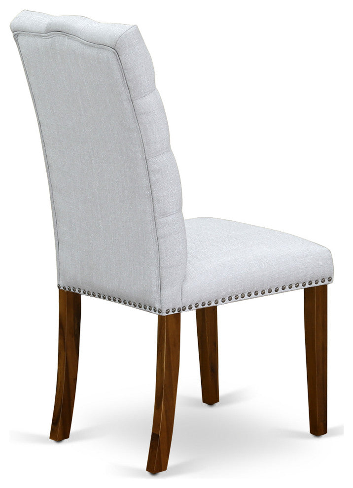 3 Pc Dining Set, Acacia Walnut Small Table, 2 Grey Chairs, Acacia Walnut Finish