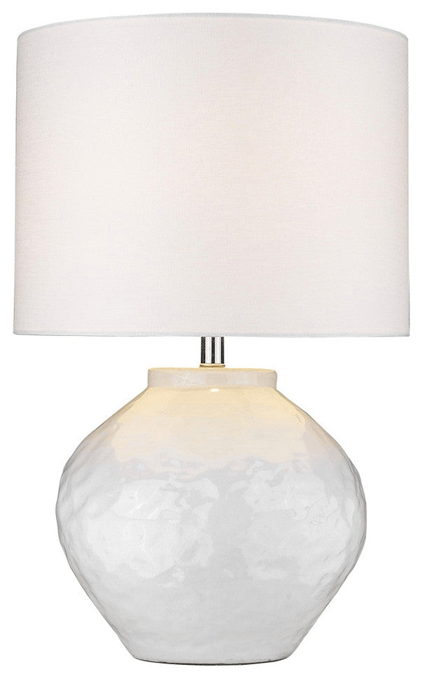 26" White Ceramic Column Table Lamp With White Drum Shade