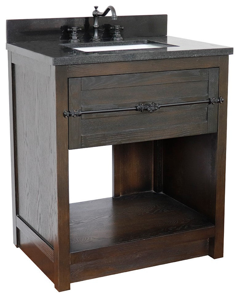 30" Single Vanity, Brown Ash, Black Galaxy Top, Rectangle Sink