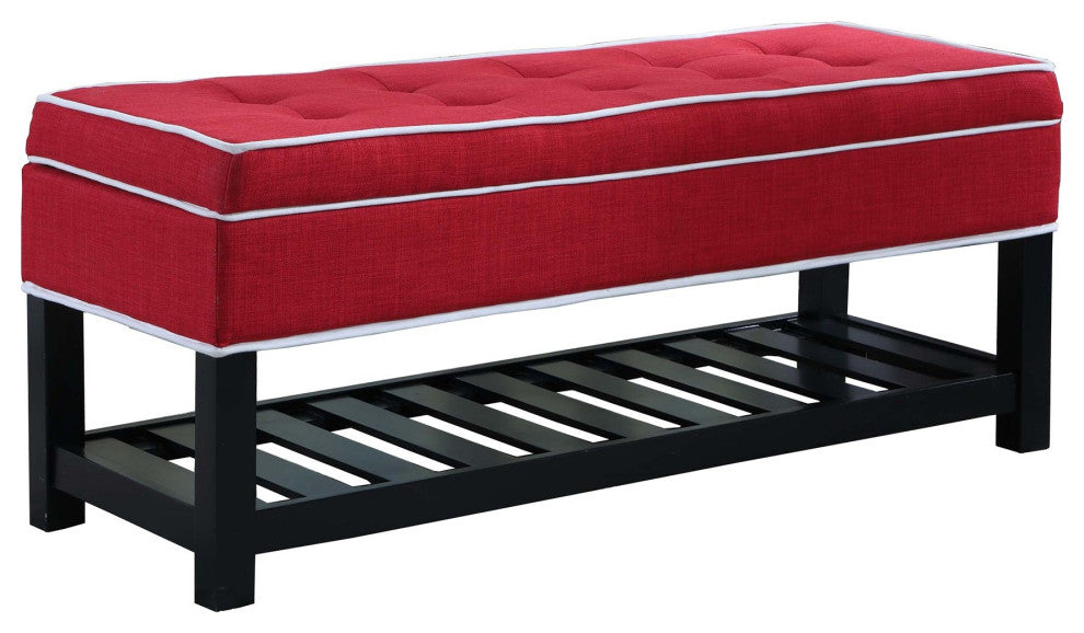Red Black and White Tufted Shoe Storage Bench