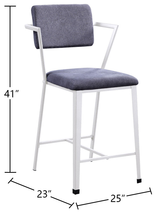 Set of 2 Gray Fabric Counter Height Chair, White Finish