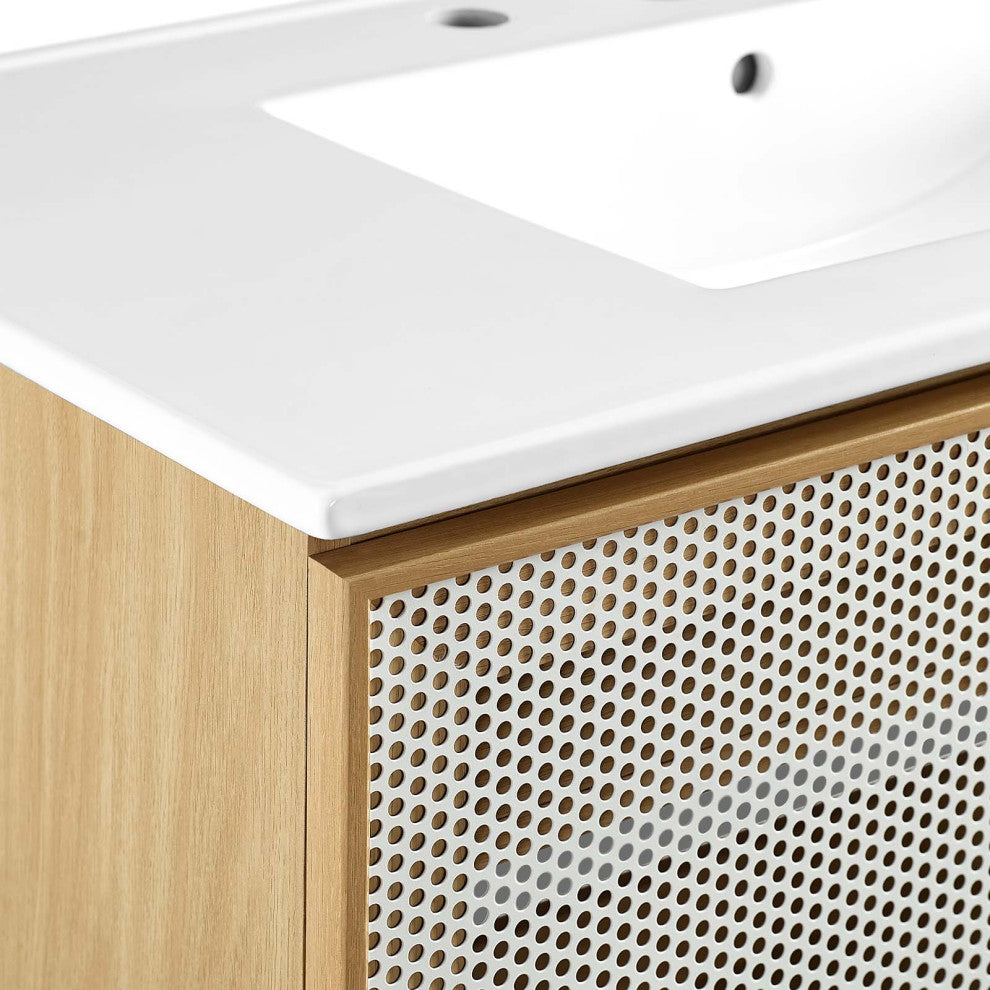 Calla 36" Perforated Metal Bathroom Vanity - White Oak