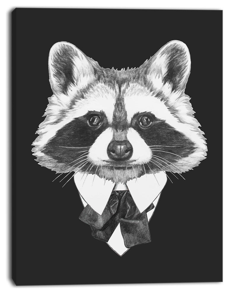 Funny Raccoon in Suit and Tie, Animal Canvas Art Print, 12"x20"